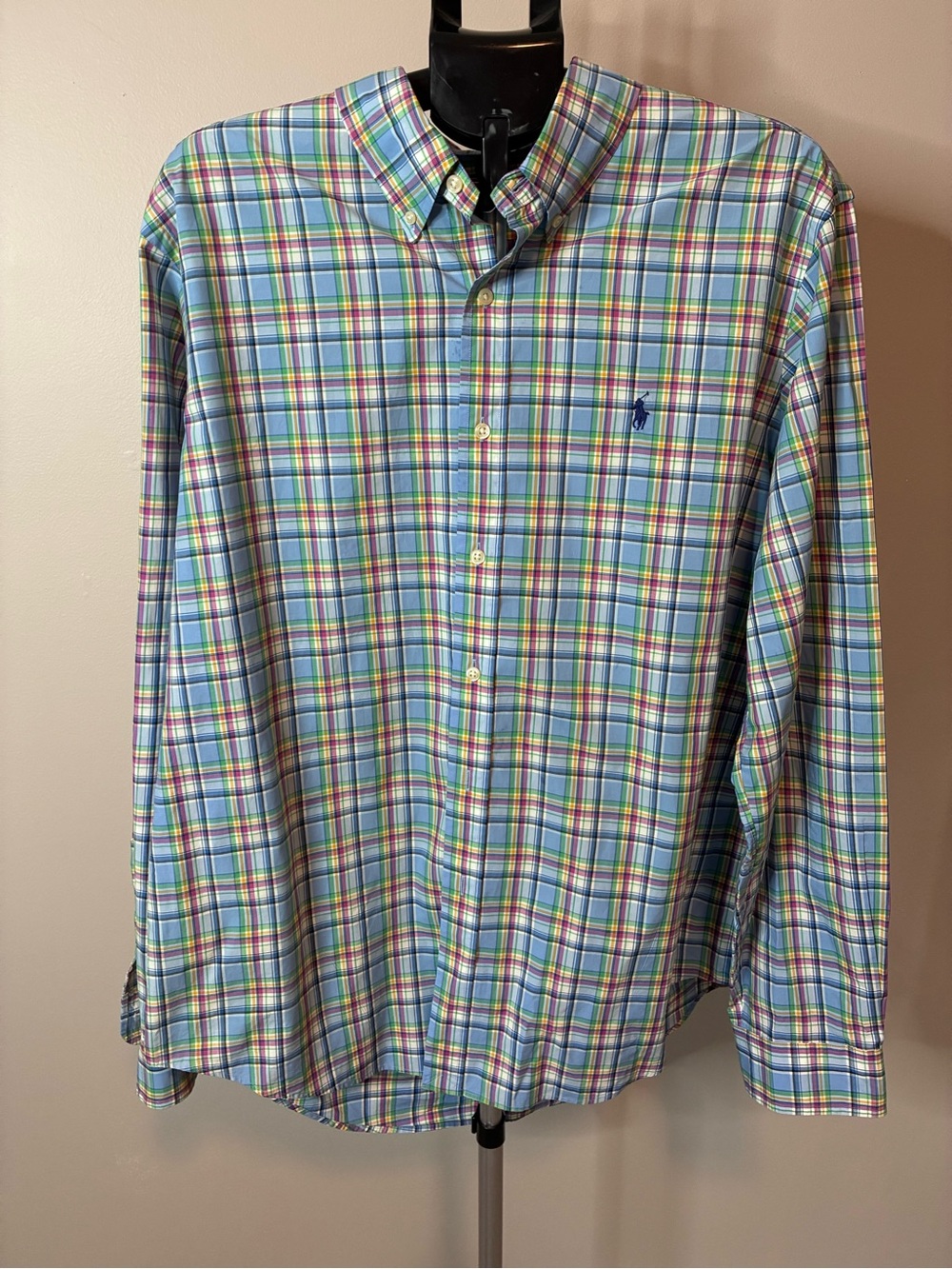Ralph Lauren Men’s XL Blue Multicolor Plaid Button Down Shirt 100% Cotton